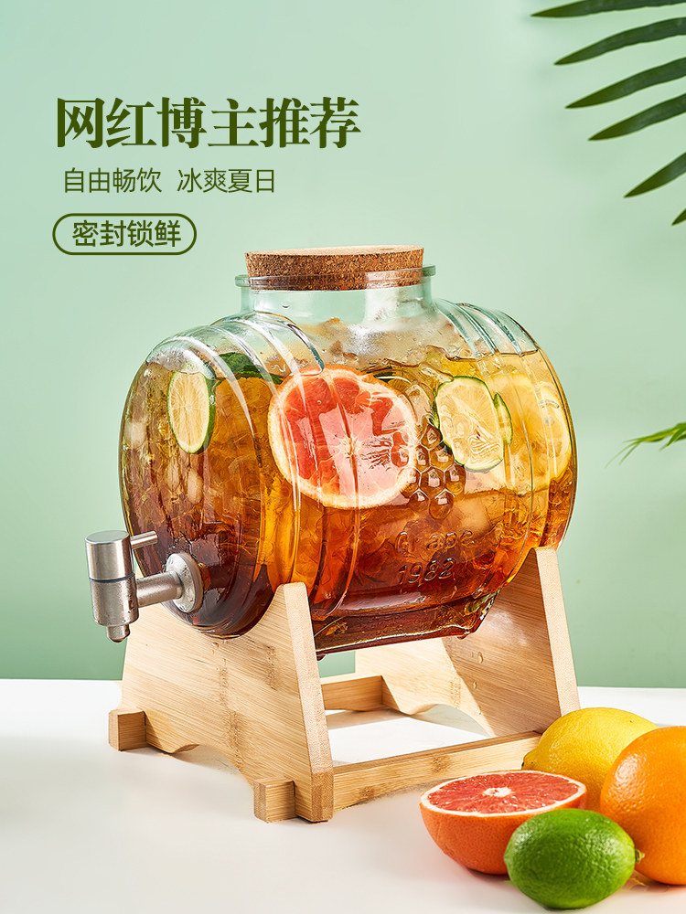 Cold Water Pitcher Refrigerator Water Jug with Spigot Glass Cola Bucket Container Juice Fruit Tea Cocktail Homemade Cocktail Beverage Bucket