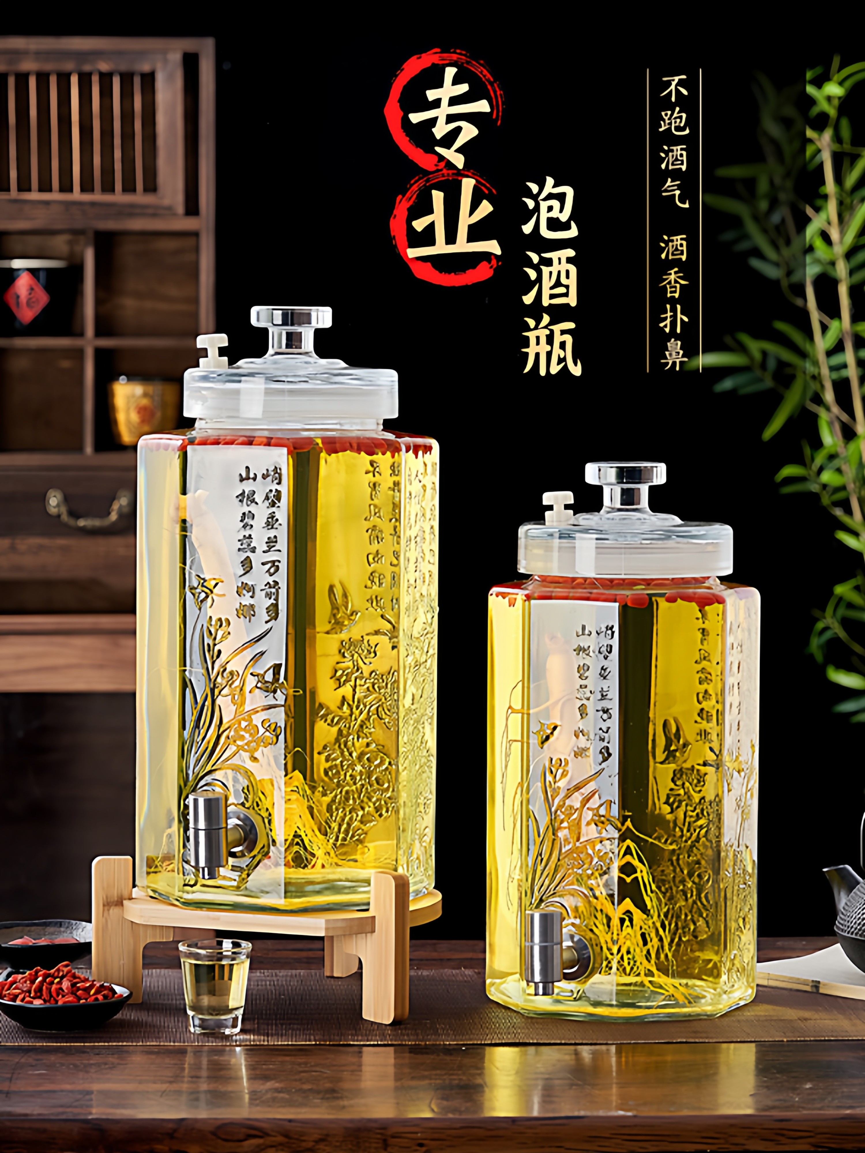 Glass Bottle for Soaking Liquor, Household Sealed Container, Medicinal Liquor Jar, Wine Jar, Liquor Jar with Spigot, High-End Special-Purpose Liquor Bottle