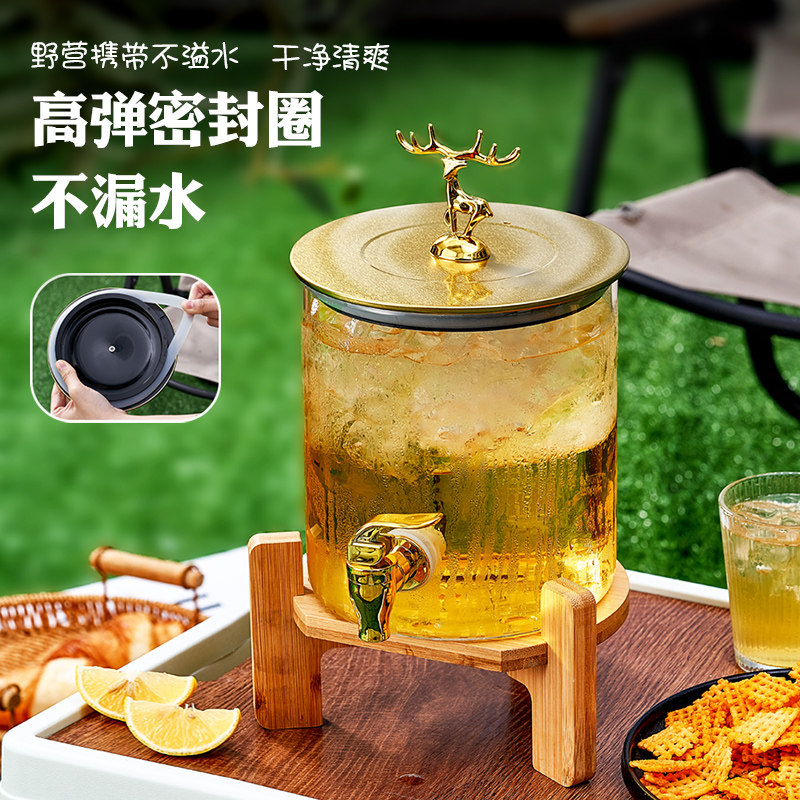 Coke Bucket Glass Wine Bottle Beer Beverage Bucket with Spigot Fruit Tea Bucket Jar Juice Bucket Heat-Resistant Container