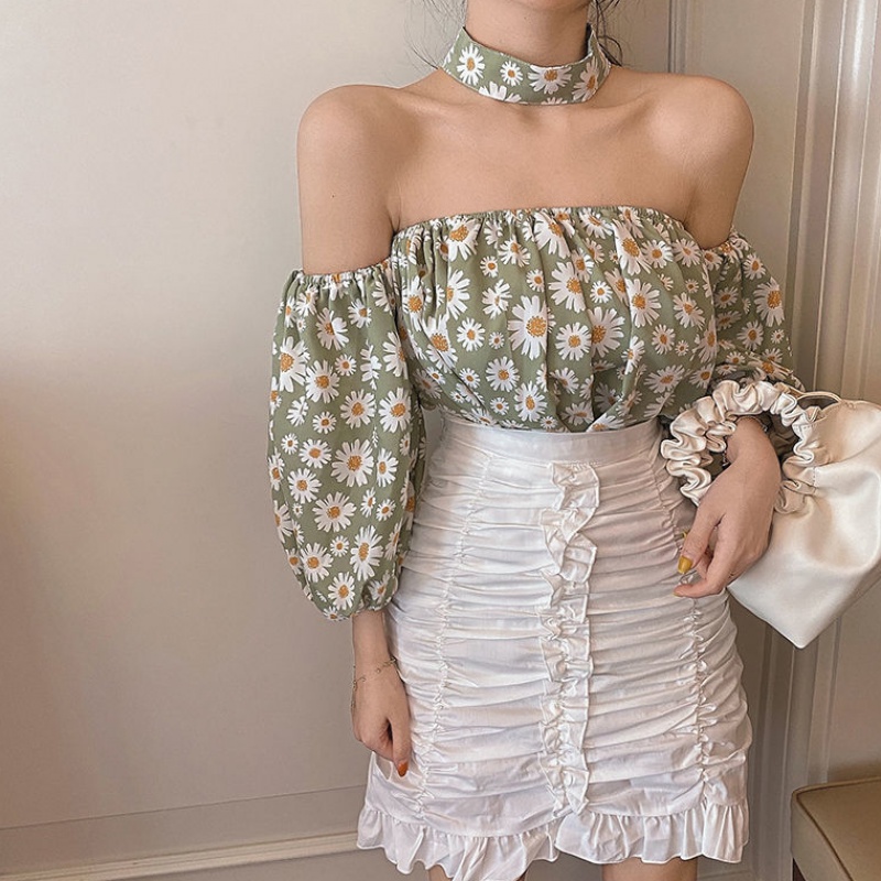 Green Top + White Skirtsummer Short skirt summer wear skirt suit female 2020 new pattern Korean version fashion Internet celebrity little chap skirt Two piece set