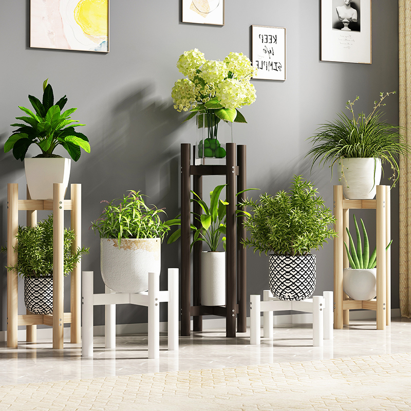 Flower stand Living room next to the TV cabinet Solid wood floor-to-ceiling indoor balcony Gold Gerbera small space low flower pot shelf