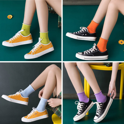 【5双】纯色女士袜子中筒袜堆堆袜