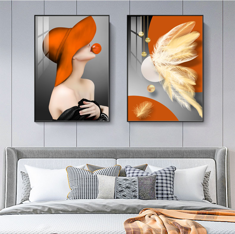 Bedroom main sleeper headboard decoration painting modern minimalist room background wall hanging painting light extravagant characters Living room dining room Dining Room Dining Room Dining Room