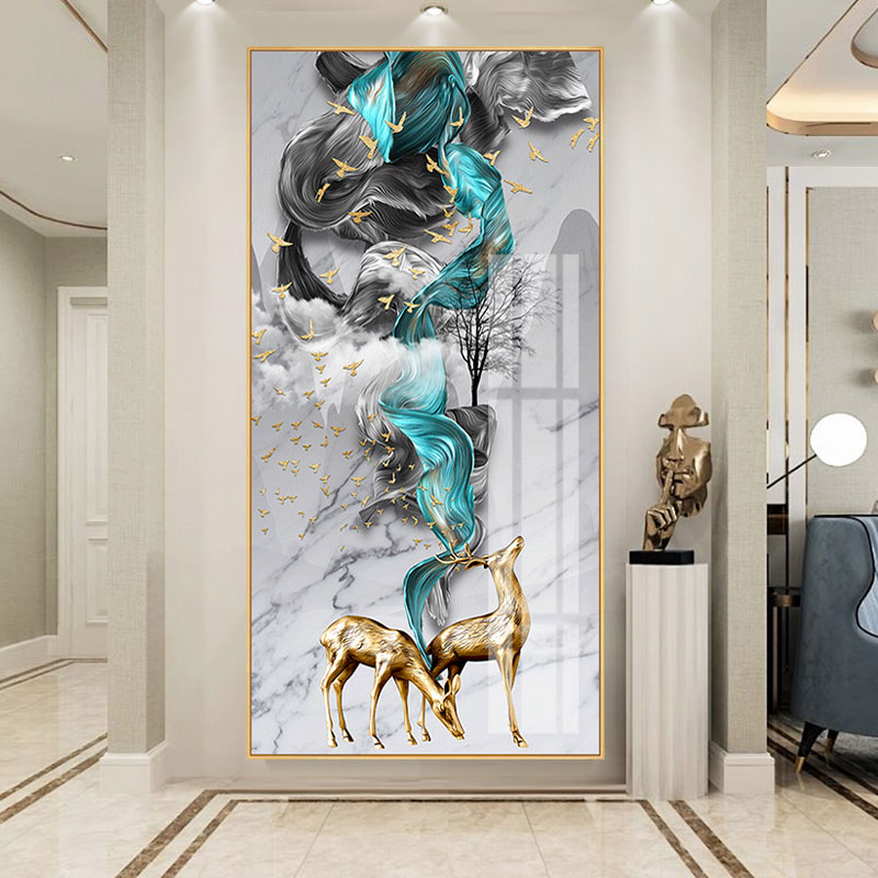 Genguan Decoration Painting Modern Brief Corridor Aisle Nordic Light Extravagant Crystal Porcelain Wall Painting Mystic Living Room Entrance Hang Painting