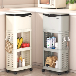 Kitchen Trash Can For Home Large Capacity Multi-Layer with Wheels Tall No-Bend Japanese Storage Rack with Lid Sanitary Bin