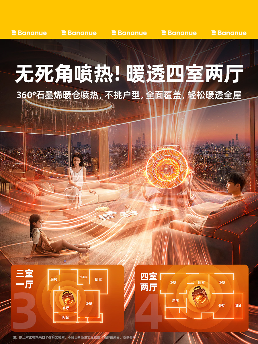 Heater Fan for Home Use 2025 New Model, Large Area Graphene Heating Appliance, Energy-Saving for Bathroom