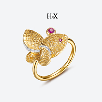 Original jewelry 18K gold ruby diamond ring female personality ring fashion butterfly design fairy tail ring