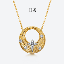 Original 18K Gold Diamond Necklace Woman Lock Bone Chain Star River Roaming Stars Moon Pendant Tide Italy Craft Gifts