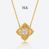 Original design jewelry 18K gold diamond necklace female southeast west and north origami game pendant four-leaf clover jewelry