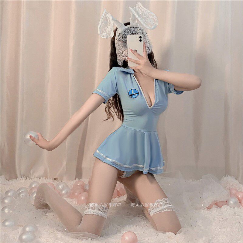 Ultrashort skirt walks cute sexy rabbit girl straight student suit sweet emotional flirtation princess