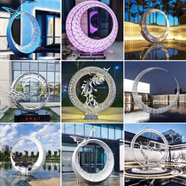 Stainless steel ring sculpture customized outdoor garden sales department metal mirror hollow luminous moon waterscape ornaments