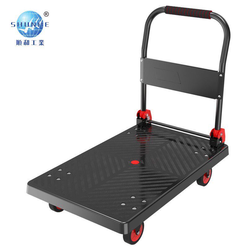 Thickened Trolley Porter Cart Cart Cart Fold Silent Portable Four Wheels Flatbed Truck Pull Wagon Pull Wagon Small Cart