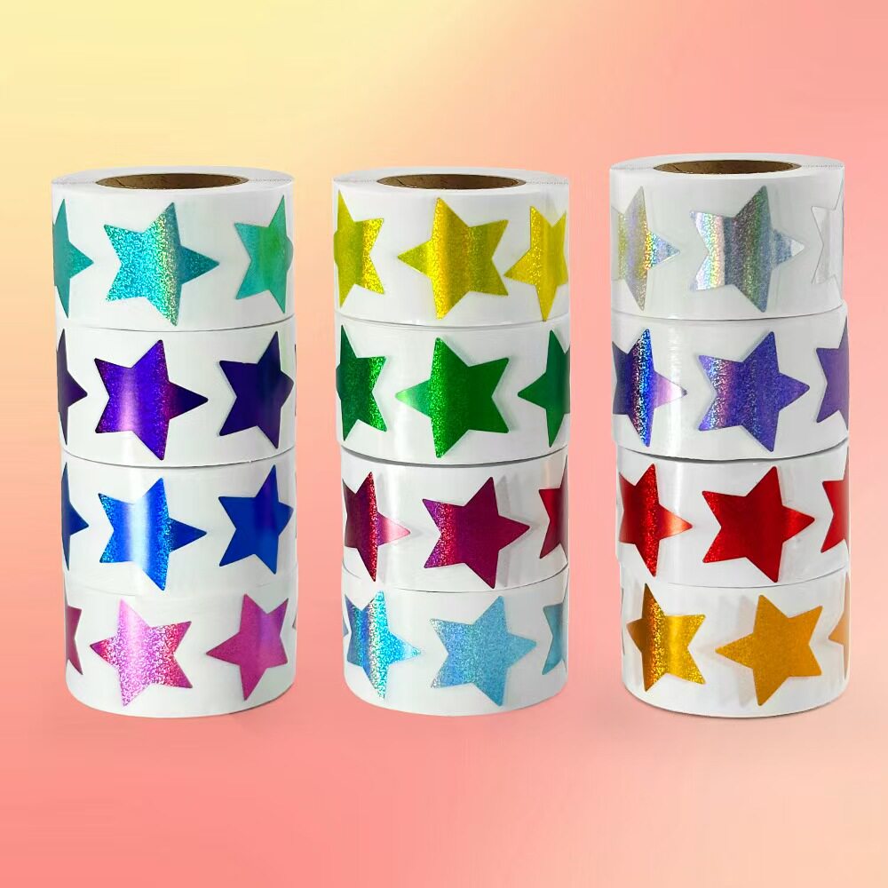 500 Stickers/Roll Colorful Five-Pointed Star Laser Star Stickers Holiday Birthday Gift Packaging Decoration Sealing Stickers