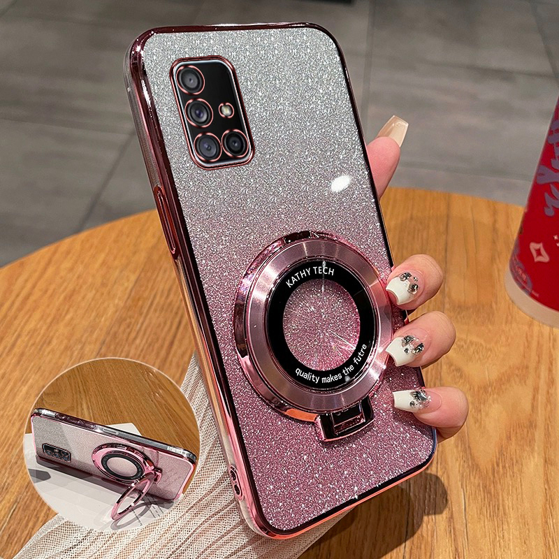 Samsung A71 New Phone Case, High-End Gradient Glitter Fashion, Suitable for Samsung A71, Silicone Magnetic Stand, Full Coverage, Ultra-Thin Transparent Soft Case, Galaxy A71 Anti-Drop Luxury 4g Protective Case