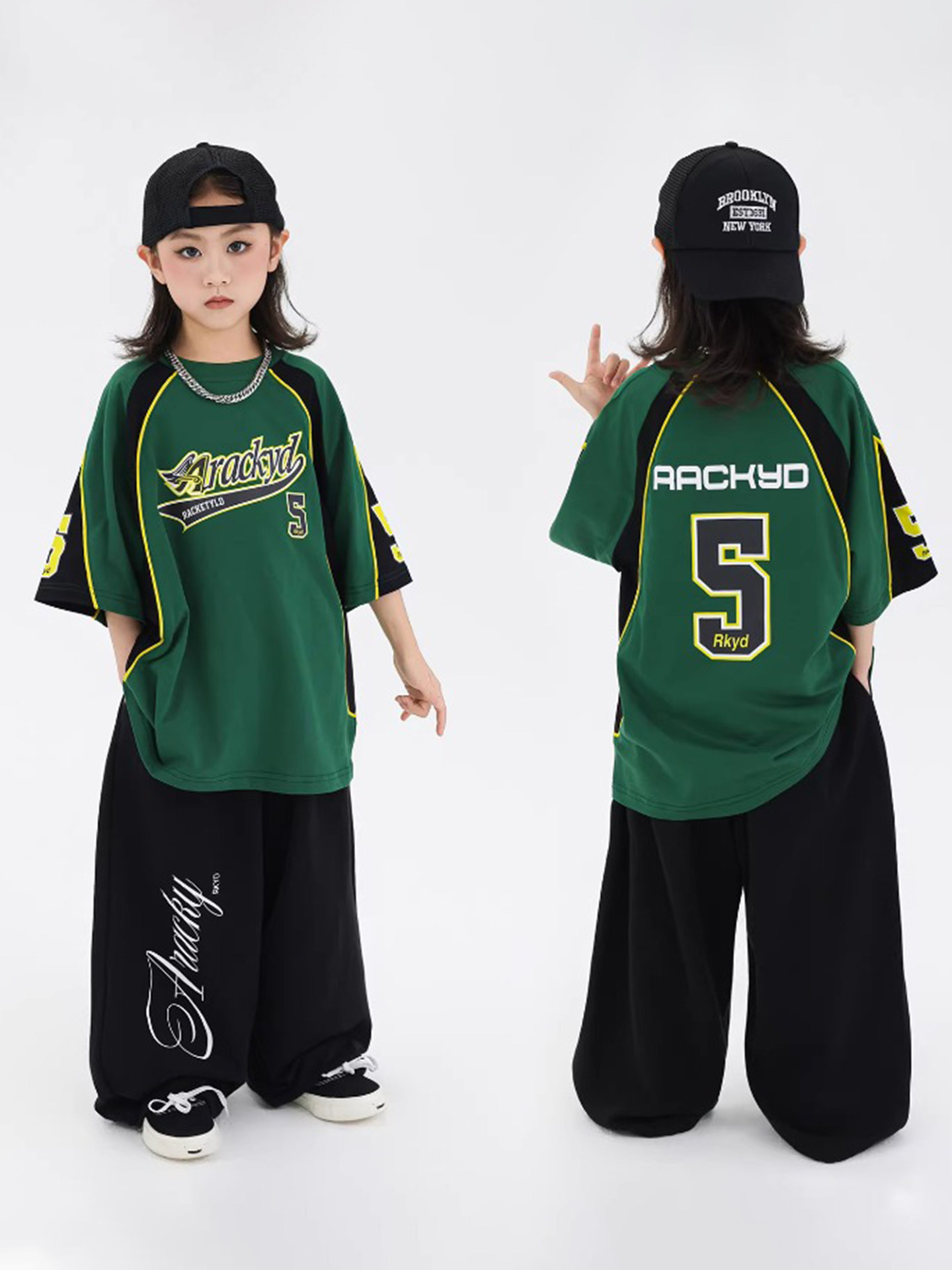 Boys & Girls Hip Hop Streetwear Set – Cool Contrast Color Short Sleeve Top, Summer Dance Clothes for Kids