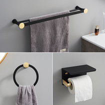 Laer towel rack non-perforated full copper towel rack black gold toilet bathroom rack set pendant hardware