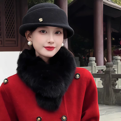 Черный зимний утепленный шарф, китайский стиль, с защитой шеи