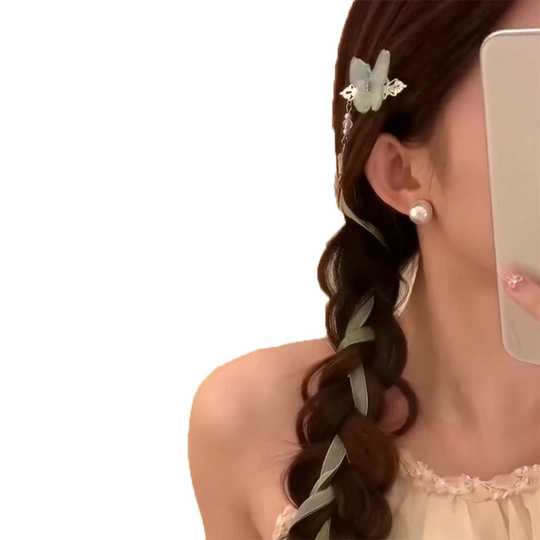 Butterfly tassel ribbon hairpin double ponytail hair accessory