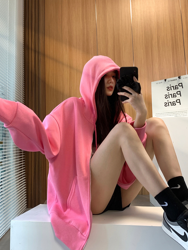 Liv Muna High-End O'Dell/Pink Hooded Oversize Sweatshirt for Women, Spring and Autumn High-End Loose Jacket