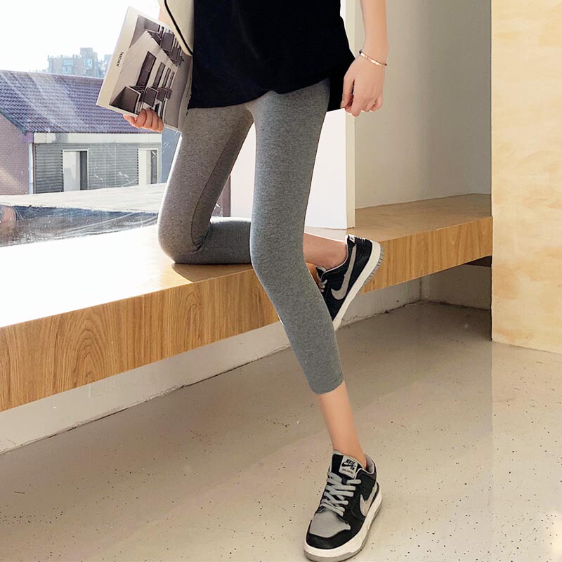 Pure Cotton Leggings for Women, Spring and Autumn Thin Style, Elastic High Waist, Versatile, Slimming, Sports Yoga, Stretchy, Tight-Fitting, Eight-Point Pants