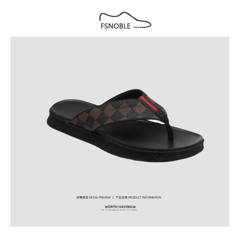 Slippers Men's Summer New Ins Outer Wear Soft Bottom Anti-Wear And Wear Casual Cool Drag Flat-bottomed Sandals Trend Herringbone Tug