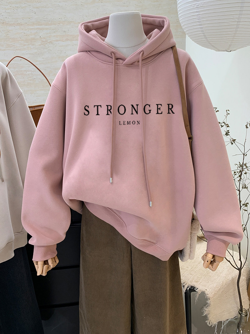 Even cap sleeve head sweatshirt woman loose in casual medium long style 100 lap jacket blouse with velvet thickened autumn and winter tide-Taobao