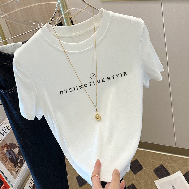 2026 New Style Pure Cotton Short-Sleeve T-Shirt for Women, Fashionable and Versatile, Age-Reducing and Slimming, White Top, Base Shirt for Summer
