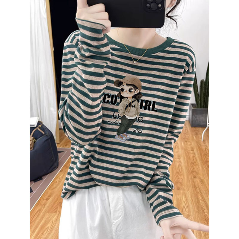 Striped Design Pure Cotton Long-Sleeve T-Shirt for Women, Korean Style, Fashionable and Versatile Top, Base Layer Shirt, 2026 New Autumn and Winter Collection Striped Design Pure Cotton Long-Sleeve T-Shirt for Women, Korean Style, Fashionable and Versatile Top, Base Layer Shirt, 2026 New Autumn and Winter Collection