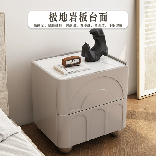 Современный простой кремовый стиль в скандинавском стиле, прикроватная тумбочка из окрашенного массива дерева, прикроватная тумбочка, небольшой прикроватный шкаф для хранения вещей