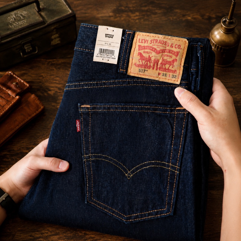 American Version of Levis/Levi's 517 Series Flared Mid-Rise Dark Blue Washed Versatile Jeans Long Pants for Men