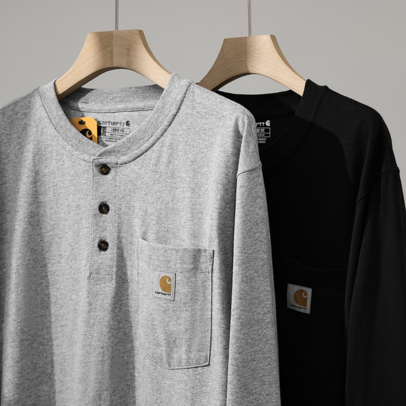 Carhartt K128 Carhartt T-Shirt Casual Workwear Pure Cotton Loose Pocket American Style Button Henley Collar Long Sleeve Carhartt K128 Carhartt T-Shirt Casual Workwear Pure Cotton Loose Pocket American Style Button Henley Collar Long Sleeve