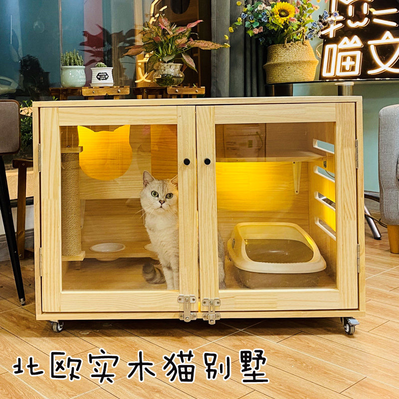 Cat villa Solid wood cat cage Luxury cat nest Cat display cabinet Cat breeding cage Cat house Cat Hotel cat Pet cabinet Cat room