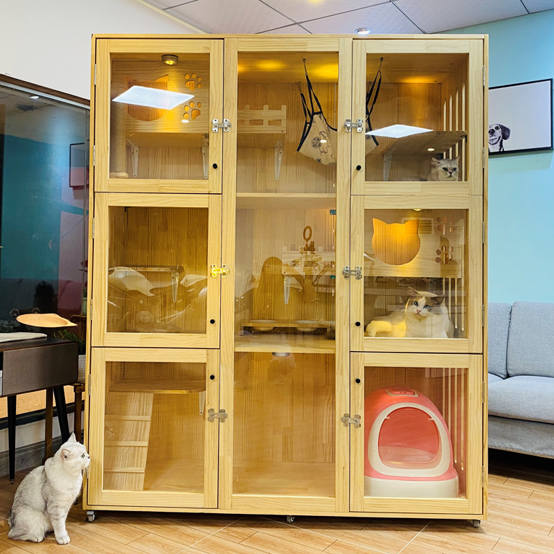 Cat Villa Real Wood Luxury Large Mega Cat House Cat Cage With Cat Display Case Cat Breeding Cage