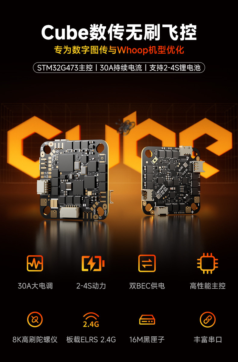 BETAFPV Cube 2-4S 30A 數傳無刷飛控電調一體AIO適用fpv穿越機