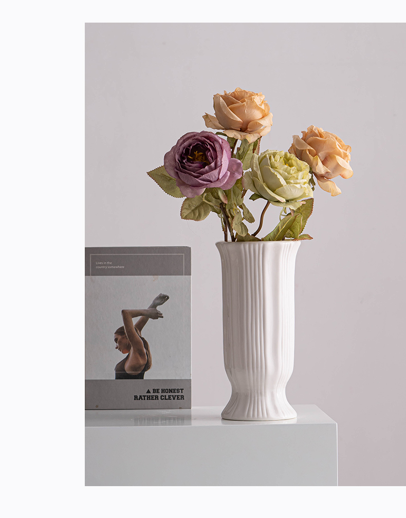 White Ceramic Flower Vase Home Living Room Decoration Imitation Dried Flowers Pot Nordic Simple Style Design Flower Arrangement
