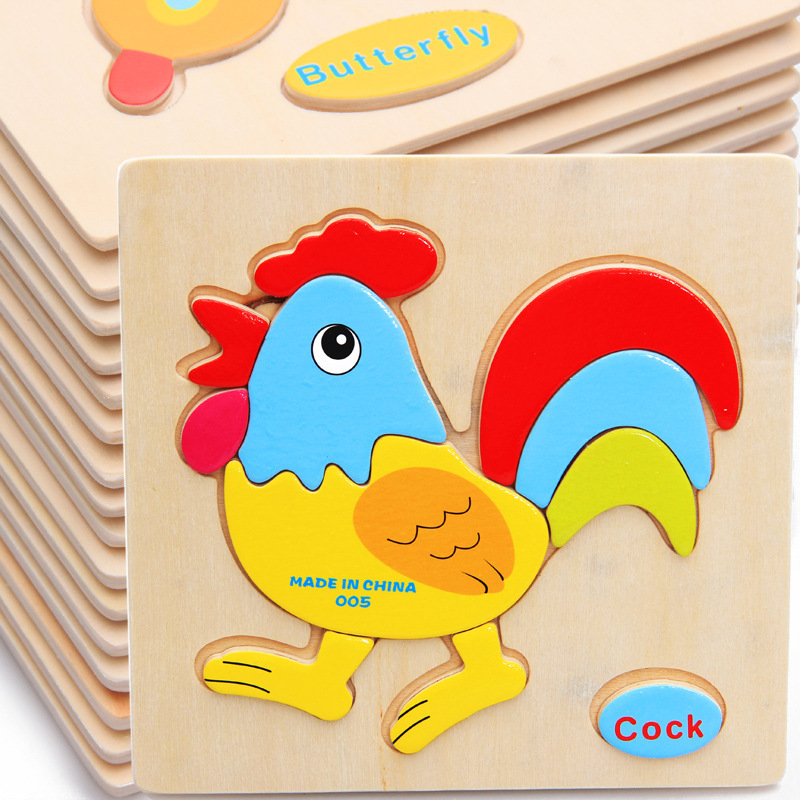 Cartoon Wooden Stereo Animal Fruit Transportation Puzzle Children 1-2-3-4-5-year-old hands on the jigsaw puzzle toy