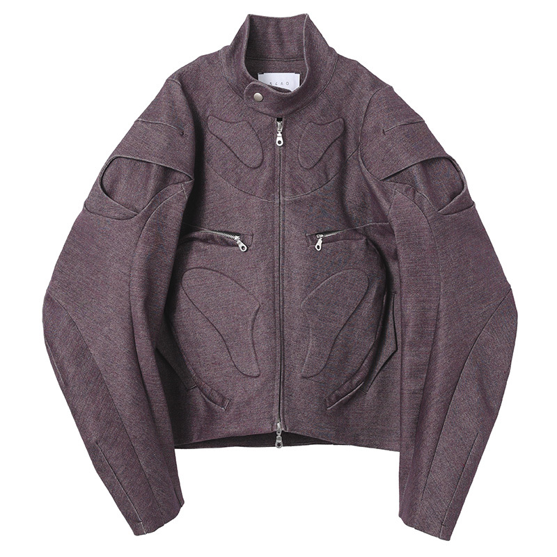 54A0[San Deng Motorcycle Jacket] Armor Deconstructed Knight Loose Short Stand Collar Heavyweight Oversized Design Jacket
