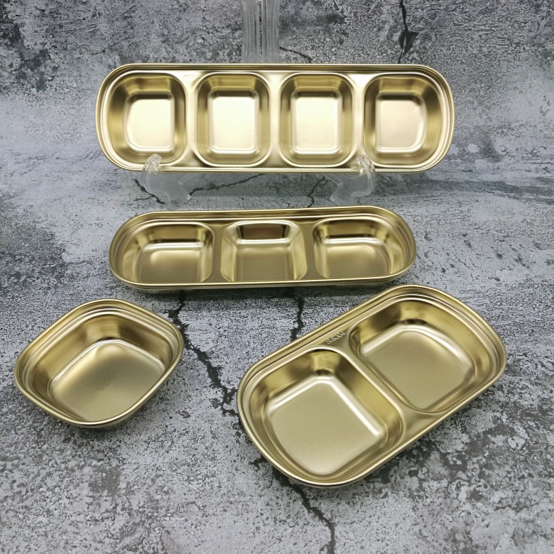 Domestic stainless steel South Korean style cuisine Gold rectangular Doge Barbecue Meat Small vegetable Sauce Dip Saucer