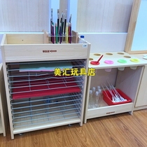 Kindergarten childrens art room watercolor paint cabinet Angel paper drying rack paint cabinet easel Milo watercolor cup cabinet