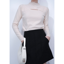 Sister Hus self-cultivation French half-high collar hollow bottoming knitted sweater design sense niche 2022 autumn new style