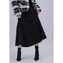 Sister Hu solid color woolen skirt womens autumn and winter high waist a-line large swing mid-length skirt umbrella skirt winter half skirt