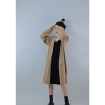 Sister Hus solid color mid-length sweater coat womens autumn and winter new lazy style retro outer wear over the knee knitted cardigan
