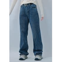 Hu sister fleece jeans womens 2022 autumn and winter new Korean version loose high waist slim straight trousers with belt