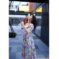Sister Hu Monet Oil Painting Trendy Palace Style Square Collar Big Flower Dress French Temperament Swing Long Dress 2022