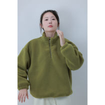 Hu sister solid color design sense half zipper lamb wool pullover sweater womens autumn and winter thickened warm polar fleece top