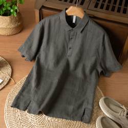 Linen Short-Sleeved T-Shirt Men's Summer 2025 New Chinoiserie Lapel Polo Shirt Washed Casual Breathable T-Shirt