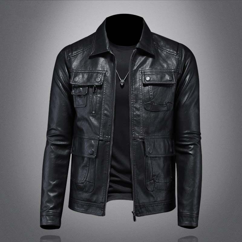 High-end leather jacket men's 2023 spring and autumn new fashion casual retro motorcycle handsome leather jacket