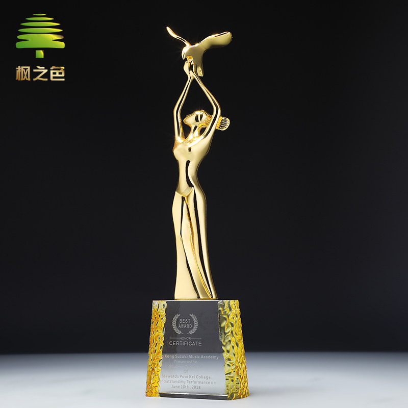 Crystal trophy custom small Golden Man Metal trophy Female production Dove of Peace medal Nurse's Day lettering production