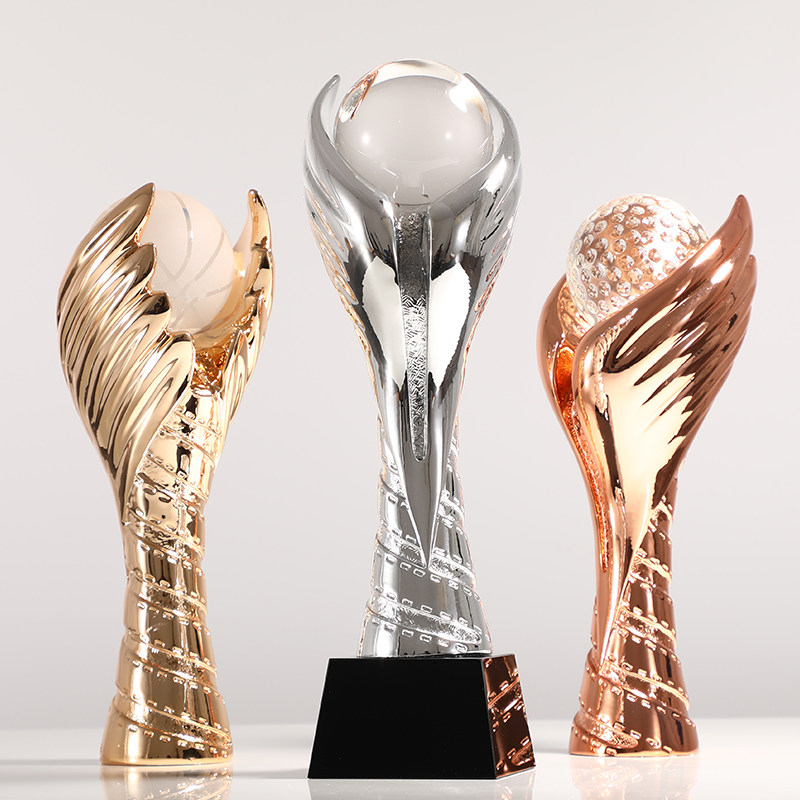 Gold and silver bronze resin trophies customized football basketball match group awards Making flying wing Games activities