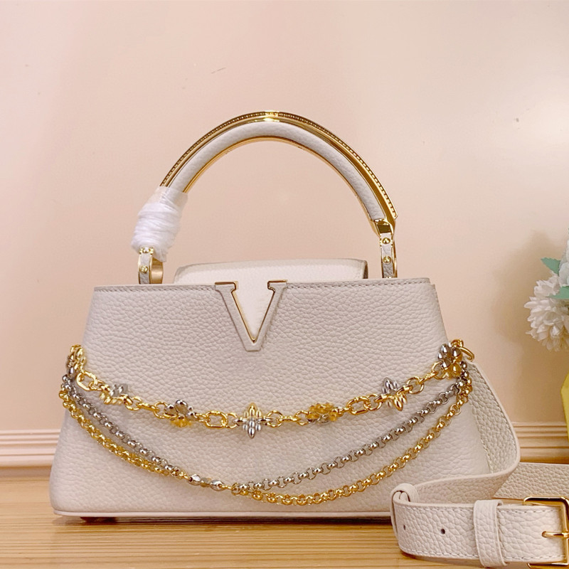 Limited Edition Kapu Heart Metal Handle Floral Three-Chain Women's Handbag Small Bag Mini Bag Single Shoulder Cowhide Bag New Model Limited Edition Kapu Heart Metal Handle Floral Three-Chain Women's Handbag Small Bag Mini Bag Single Shoulder Cowhide Bag New Model